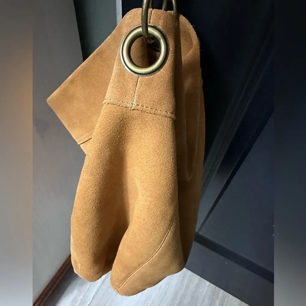 Elle and Jae Gypset Camel Color Suede Slouchy Hobo Bag